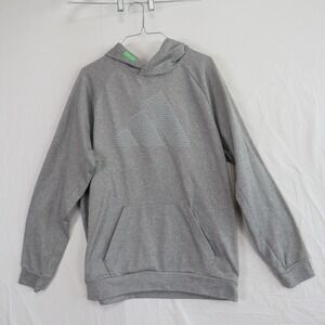 Adidas Hoodie Mens Medium Pullover Fleece Sweatshirt Logo Gray Long Sleeve